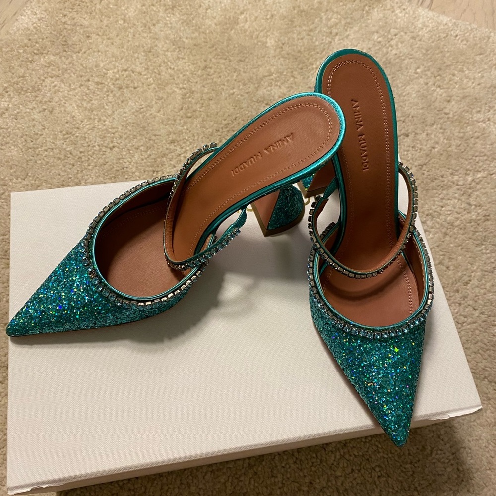 AMINA MUADDI Gilda Mule Glitter Mermaid High Heels